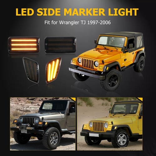 4PC Smoke Bumper Signal Fender Side Marker Lights For 1997-2006 Jeep Wrangler TJ - Picture 6 of 11