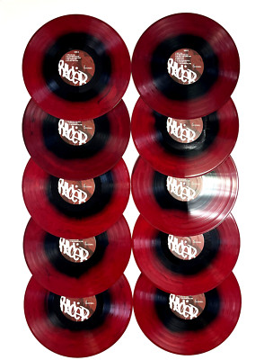 Lot of (10) - 12'' Red & Black Colored Vinyl Records For Crafts w/ Free Shipping