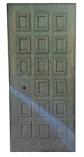 Vintage Exterior house Door Raised 17 Panel Green Stain wear