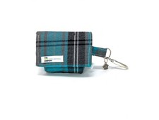 Tartanowa torebka dla psa, niebieska turkusowa i szara tartan - nosidełko na torebkę dla psa