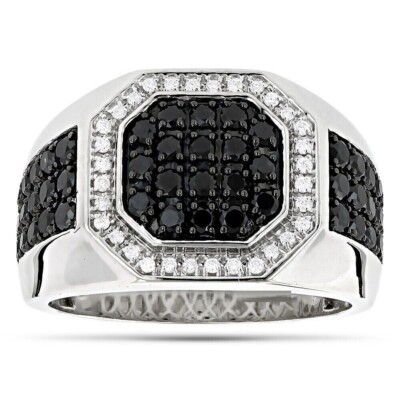 3Ct Round Cut Black Lab Created Diamond Octagon Men's White Gold Finish Ring