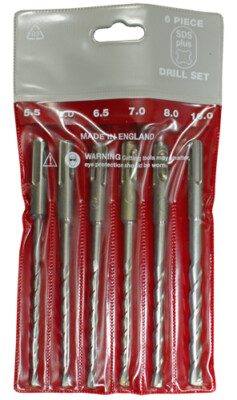 SDS Plus Bohrer-Set Wolframhartmetallspitze 6 Stück 5,5 mm 6 mm 6,5 mm 7 mm 8 mm 10 mm 