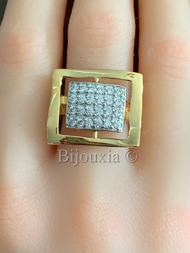 Bague Large Forme Carrée Pavé ZIRCONIUM Plaqué or 18 Carats Tailles 50 à 60 - Photo 4/4