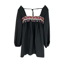 ASOS Reclaimed Vintage Dress Womens Size 14 Black Flowy Embroidery Tassel