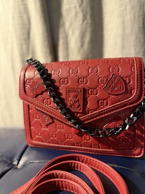 MOSCHINO Red Embossed Logo Small Crossbody Flap Bag Chain+Adjust Strap