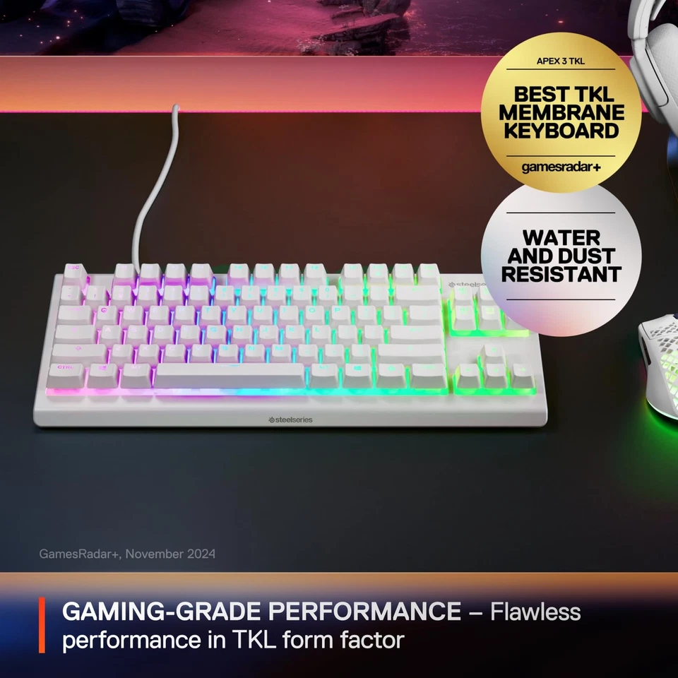 Apex 3 TKL White RGB Gaming Keyboard — Tenkeyless Compact Form Factor — 8-Zon... - Image 2 of 4