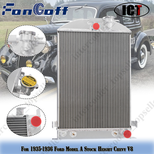 3-Row Aluminum Radiator For 1935 1936 Ford Model A Stock Height Chevy ...