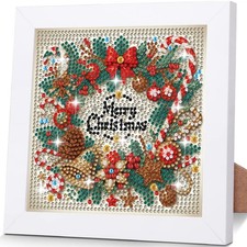 Christmas Wreath Diamond Art Kits for Kids with Frame, Diamond Art for Kids Ages
