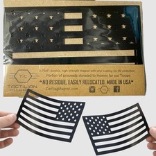 Set of 2 Black American Flag Magnetic Decal Stickers - Made in USA Flag Cut-O...