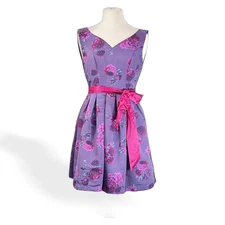 Modcloth Womens Purple Dress XS Floral Sleeveless Flower Pre-Loved