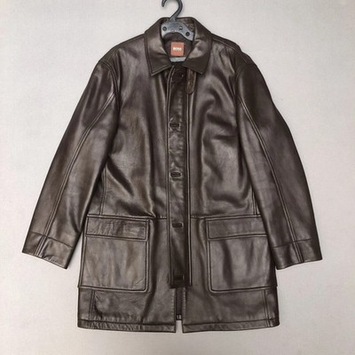 Hugo Boss Leather Jacket Coat Brown Lambskin Men's Size 52 /XL | eBay