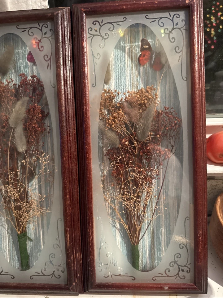 Juego de 2 flores secas mariposa caja sombra vintage Foto 3 de 4