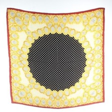 Christian Dior grande sciarpa di seta logo a pois nero oro rosso 87x86 cm AB