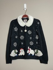 VTG Tiara International Zip Up Christmas Sweater Removable Collar Size L A625