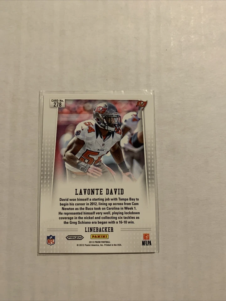 2012 PANINI PRIZM SILVER LAVONTE DAVID #278 ROOKIE WHITE JERSEY SP - Image 2 of 2