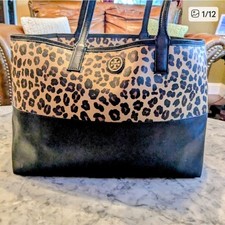 Tory Burch Kerrington Leopard Print Tote Bag - Black and Brown
