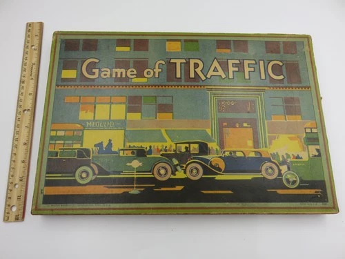 Vintage Milton Bradley Game Of Traffic Board Game Cars Art Deco USA Boxed Set