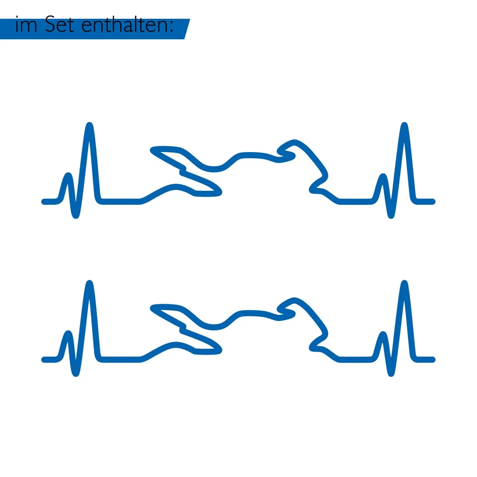 2er Set Bike Aufkleber Herzschlag Azurblau 12x3cm Motorrad Auto Helm K158 - Bild 2 von 4
