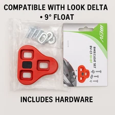 BV Bike Cleat Set BV-CT-01-DT Red – Compatible with Look Delta Pedals, 9° Float