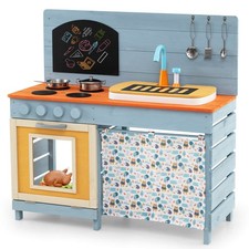 Play Kitchen for Kids Wooden Toy Kitchen Playset w/ Removable Circulation Faucet