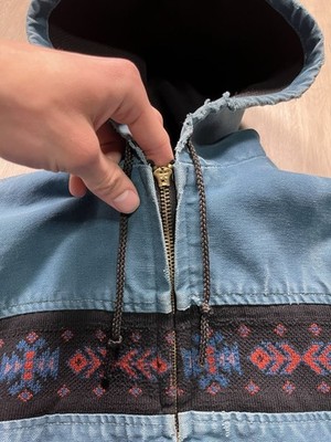 Vintage Grail 90's Carhartt Mens Blue Hooded Full Zip Aztec Jacket