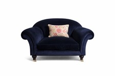 Sofa Workshop “Browning” Snuggle Chair / Loveseat – Navy Blue Velvet – Luxury