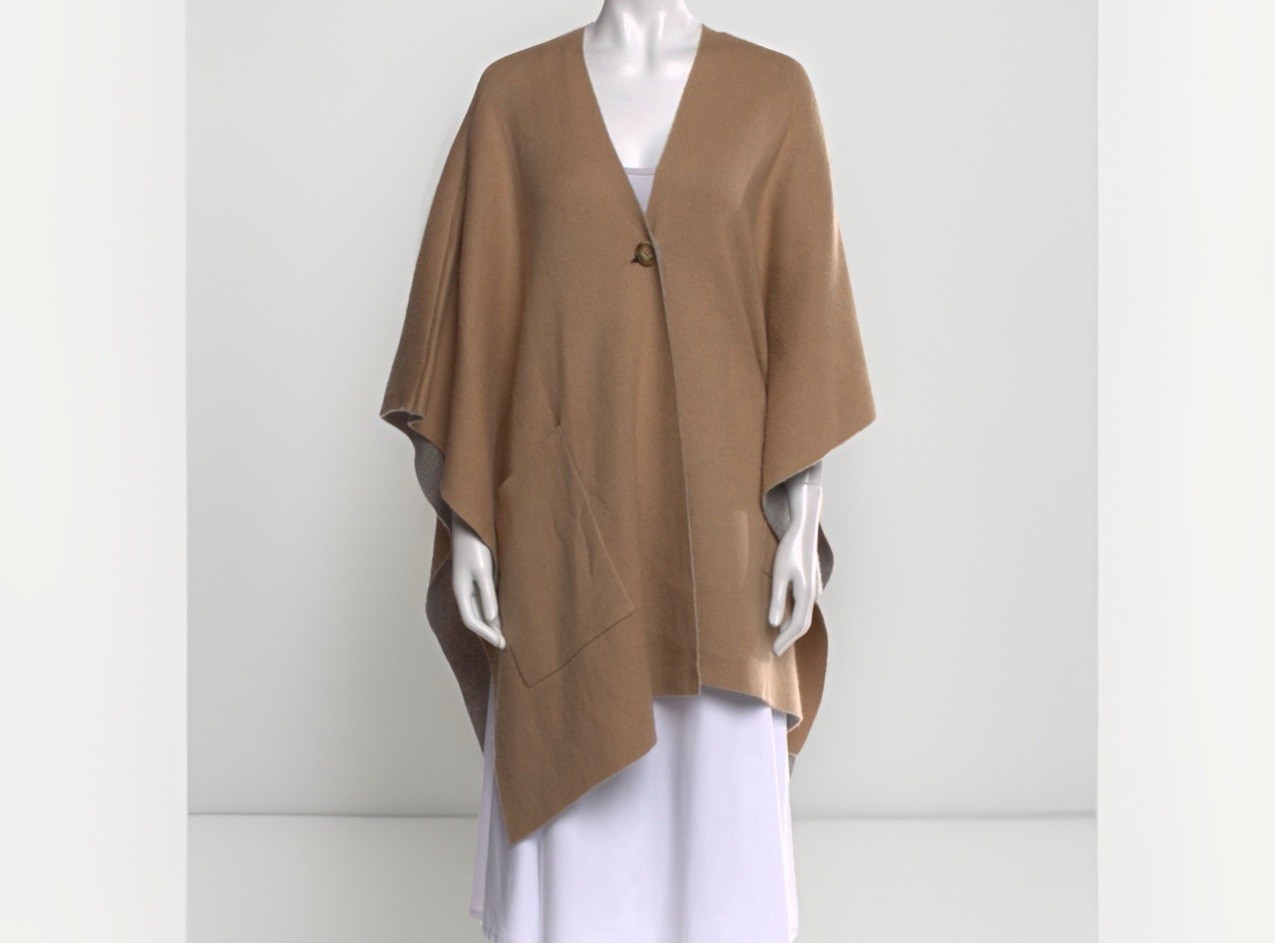 Vince Merino Wool V-Neck Poncho One Size