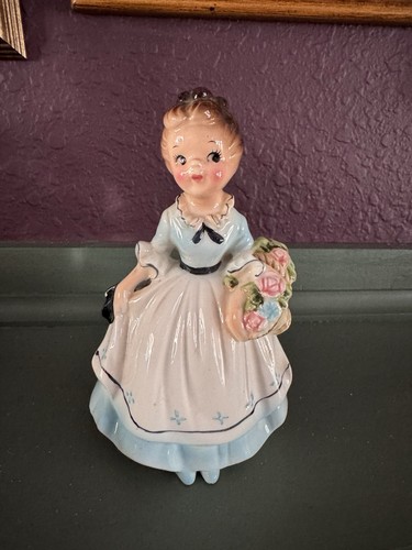 Fioriera vintage - Bellissimo abito blu Southern Belle con cesto di fiori - Foto 1 di 4