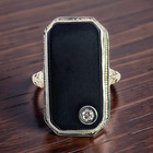 ESTATE 14K YELLOW & WHITE GOLD BLACK ONYX DIAMOND SIGNET RING SIZE 3.25 #7999 — photo 1