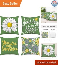 Spring Summer Pillow Covers 18x18 Set of 4, Outdoor Floral Daisy Decorative G...