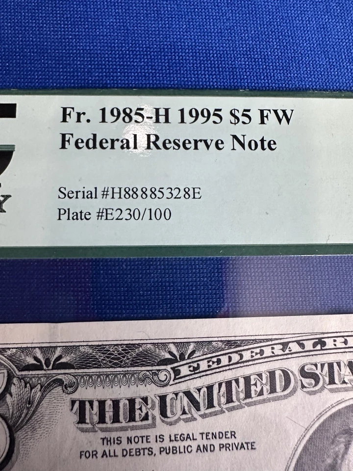 1995 $5 Five Dollar Bill Graded With Fancy Serial Number / 5 Of A Kind , - Image 3 of 4