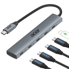 Acer 10 Gbps USB C Hub, USBC Splitter with 4 USB C 3.2 and 100W PD Port, Grey