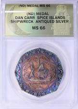 Spice Islands Shipwreck Dan Carr Silver Medal ANACS MS-66 Toned Mintage 1,056