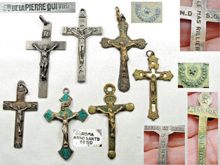 7 Vtg Antique Crucifix Lot Pierre Qui Vire Mas Rillier Czechoslovakia Anno Santo