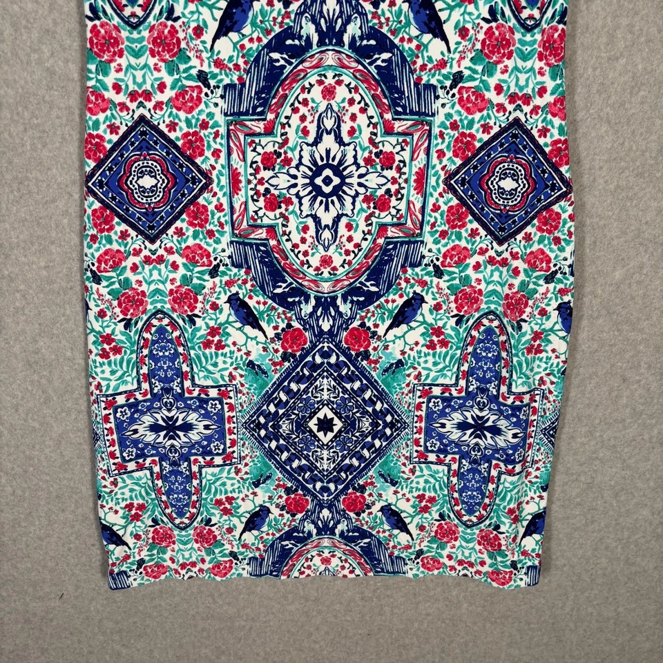 Vestido Charter Club Grande Azul Marino Rojo Elastizado Floral Medallón Pájaros Mediterráneo Foto 3 de 4