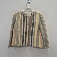 Toast Hemp Beige Blue Stripes Short Fit Boxy Blazer Jacket Size UK 10 Women's