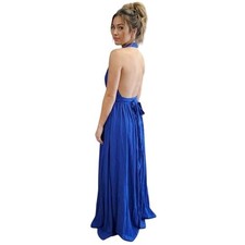 Lulus Infinite Glory Royal Blue Plunging V-Neck Maxi Dress Size Small
