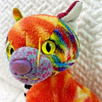 Vintage Ty Beanie Baby Kaleidoscope Patchwork Kitty Cat 7 Rainbow Yellow Eyes Ebay