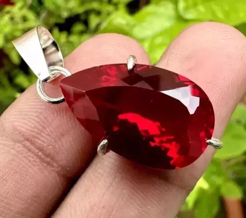 Natural Red Ruby Pear Certified 23 CT Loose Gemstone 925 Solid Silver Pendant
