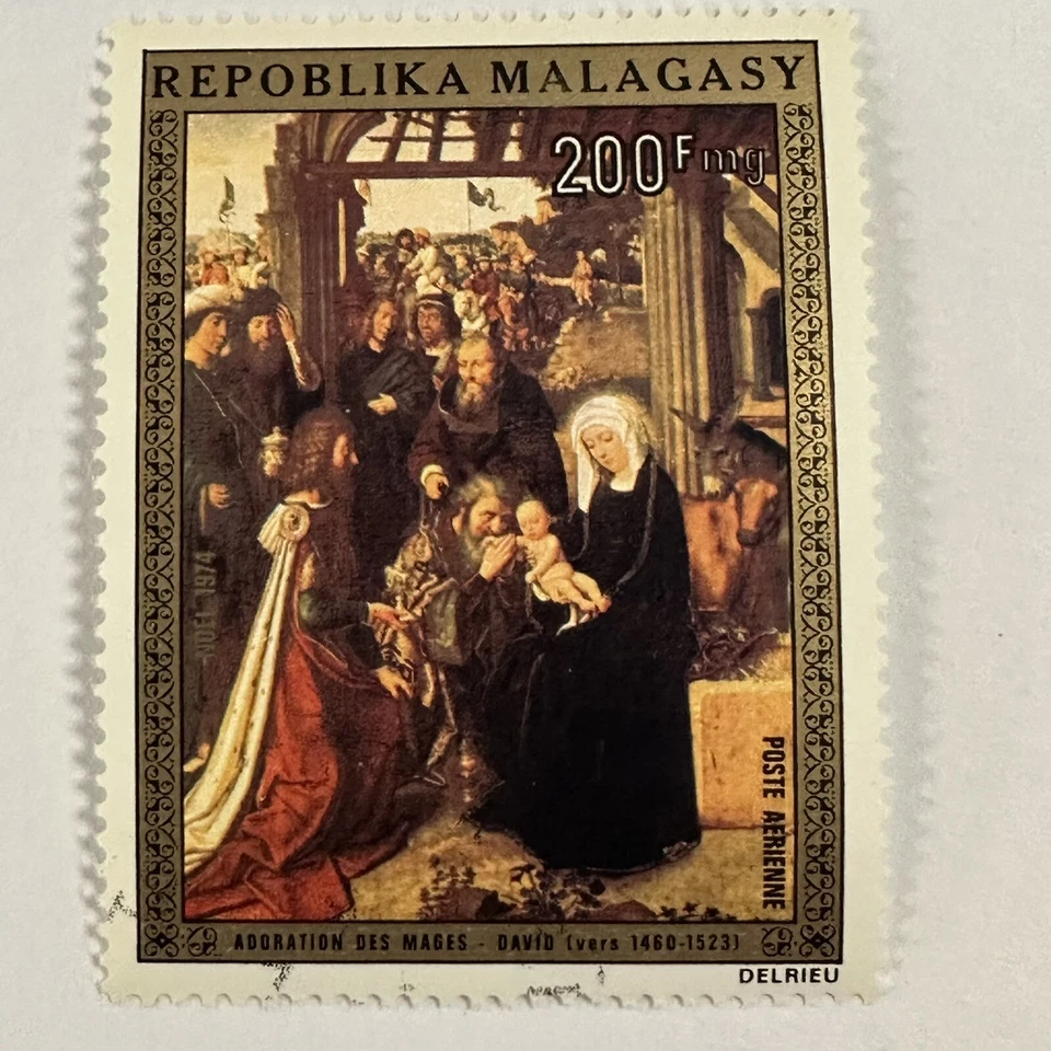 Madagascar 1974 Noel Arte Pintura Estampillas Postales Correo Aéreo Cristo Niño Jesús Foto 2 de 4