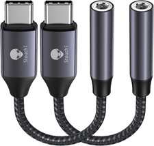 Paquete de 2 adaptadores de audio USB C a conector para auriculares de 3.5 mm