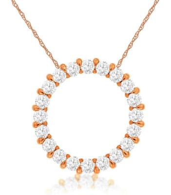 .50CT DIAMOND 14KT ROSE GOLD CLASSIC SHARE PRONG CIRCLE OF LIFE FLOATING PENDANT