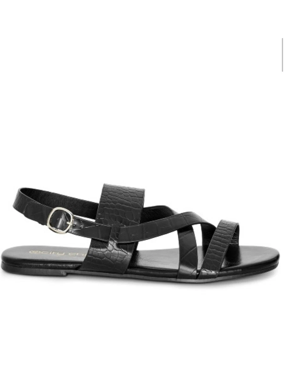 Women s Size 9 EEE Flat black Cross Strap Comfy Summer Sandals