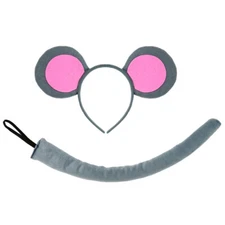 Pink & Gray Mouse-A-Like Ears Headband Tail Costume Set - 3 Blind Mice Party Kit