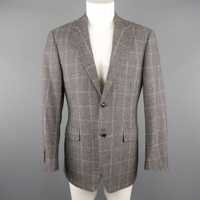CANALI Größe 40 Grau Schwarz Glenplaid Wolle Baumwolle Sport Mantel