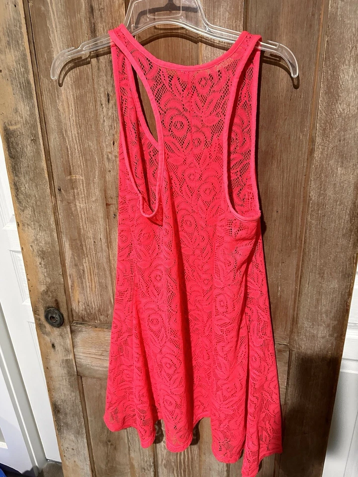 OP Hot Pink Floral Swimsuit Beach Tank Cover Up Juniors XL 15-17 - Image 3 of 4