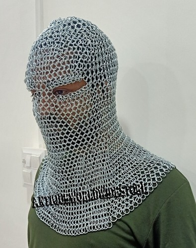 Round butted Chainmail Coif Medieval Chain mail Head Coif Face covered Coif - Picture 5 of 10