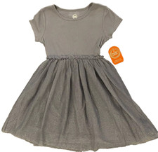 Wonder Nation Tulle Tutu Dress Girls Medium 7-8 Slate Grey Rib Short Sleeve NEW