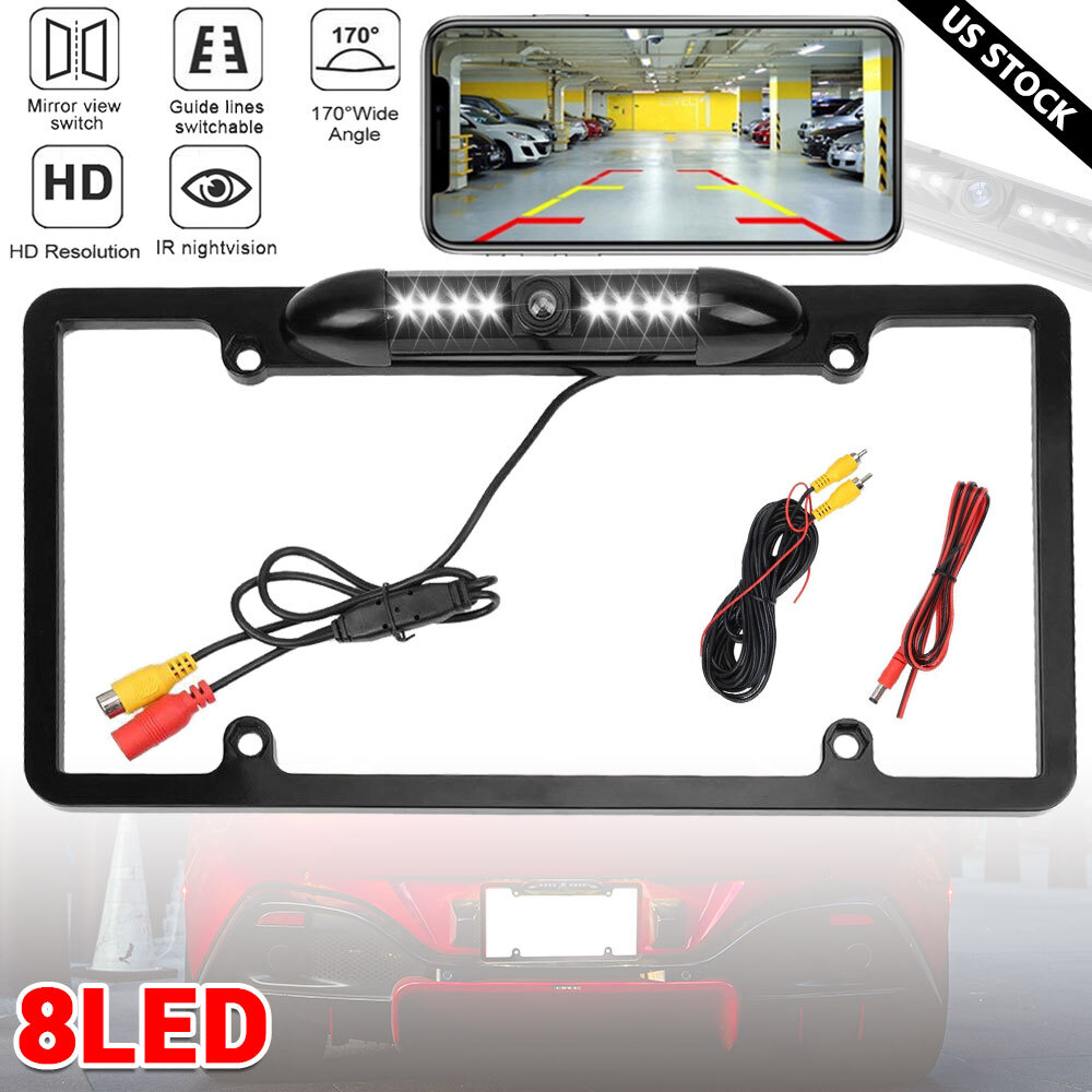 License Plate Metal Frame Rear View Backup Camera CMOS HD  LED Night Vision 2024