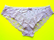 Victoria's Secret Body by Victoria Lace Trim Light Purple Floral Bikini Panty L
